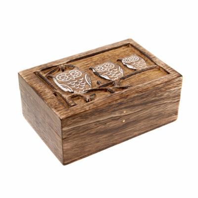 Box, mango wood, 3 owls 15x10x6cm