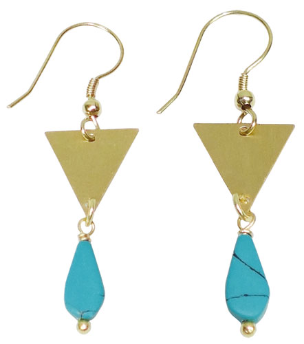 Earrings triangle with turquoise bead