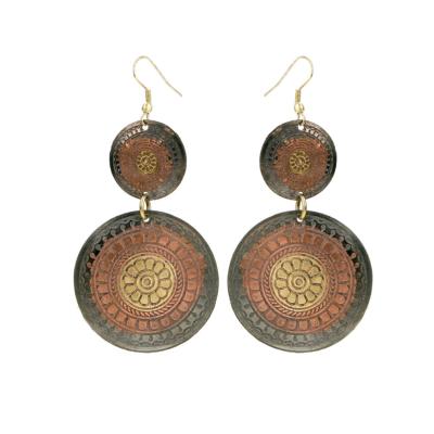 Earrings gold colour, copper 2 circles