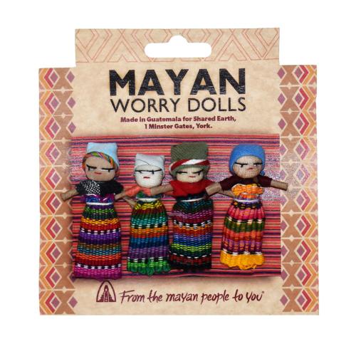 4 worry dolls on card, assorted colours