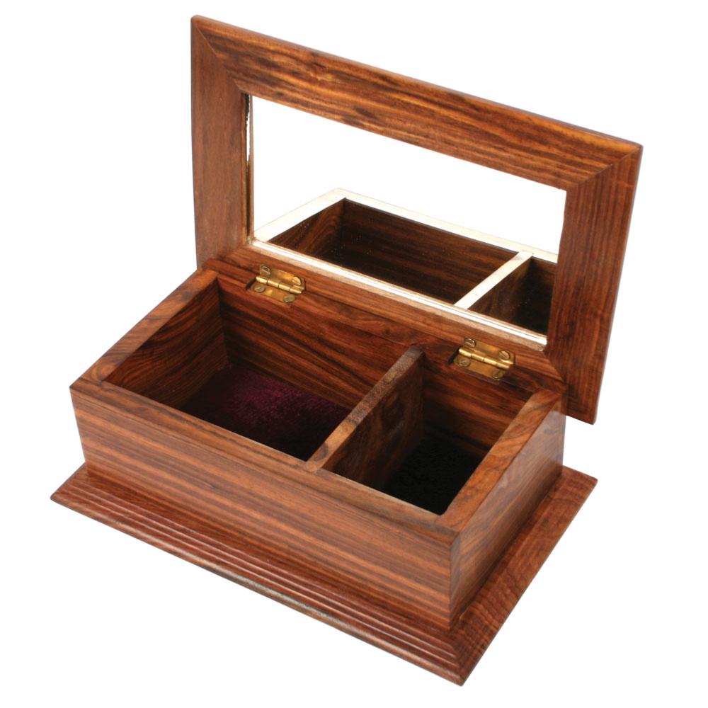 Wooden jewellery box with mirror
