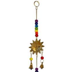 Hanging windchime with Chakra Beads, Sun Moon Star, recycled brass 6 x 65cm