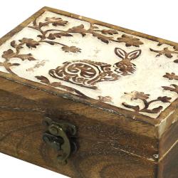 Jewellery/Trinket box, Mango wood, rabbit design 15 x 10cms