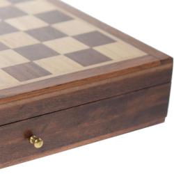 Small wooden chess set sheesham wood with pullout drawer 16x16x3.5cm