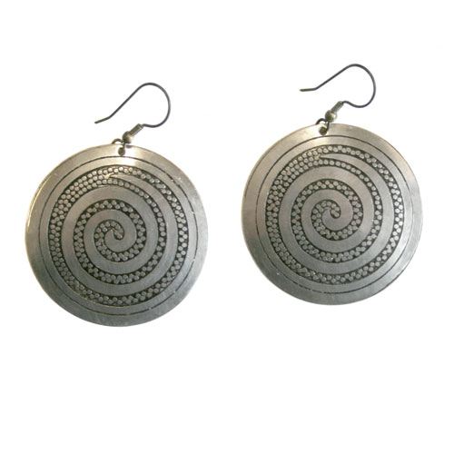 Earrings silver colour dome shape with spiral