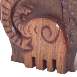 Elephants Puzzle Trinket Box Hand Carved Sheesham Wood Fair Trade 10x9x6cm