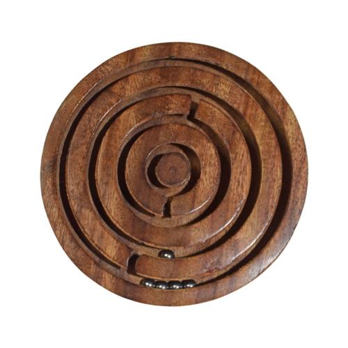 Ball in a maze game, hand-carved sheesham wood 7.5 x 2.5cm