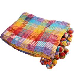 Throw/Bedspread Soft Recycled Material Multi Coloured Checks 150x125cm