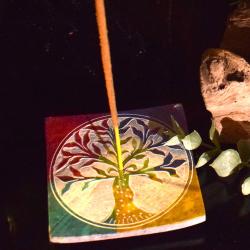 Square soapstone Incense holder with tree of life design