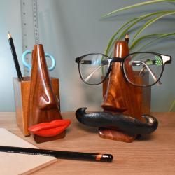 Spectacle stand holder moustache with pencil box Sheesham wood 7 x 15 x 11cm