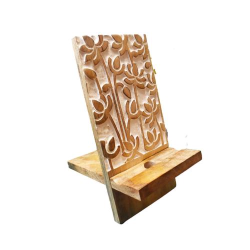 Mobile Phone Stand Mango Wood Lotus Flowers