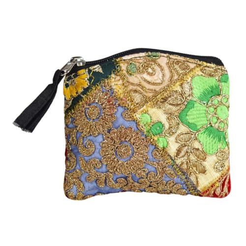 Curved Coin Purse, Recycled Patchwork Saris, assorted colours 13 x 12cm
