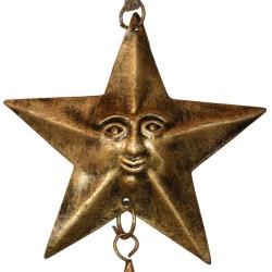 Hanging bell recycled wrought iron, star with face 9 x 13cm