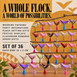36 Hanging Decorations Recycled Textile, Bird Assorted