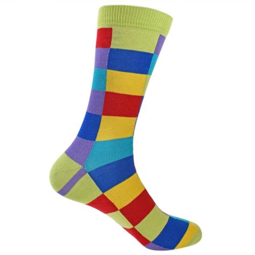 Bamboo Socks Rainbow Squares Shoe Size UK 7-11 Mens Fair Trade Eco
