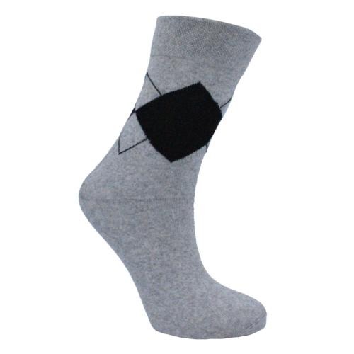 Socks Recycled Cotton / Polyester Argyle Light Grey Black Shoe Size UK 3-7 Womens