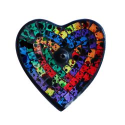 Incense holder recycled glass mosaic speckled design heart 12x13x4cm