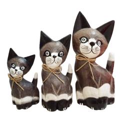 Set of 3 Brown Cats Albesia Wood