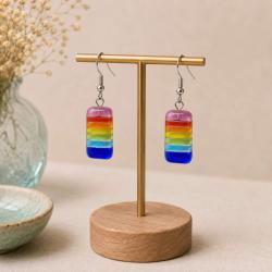 Earrings Recycled Glass Rectangle Rainbow 0.8 x 1.5cm