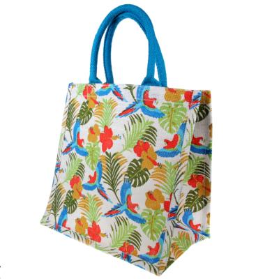 Jute shopping bag, square, tropical forest