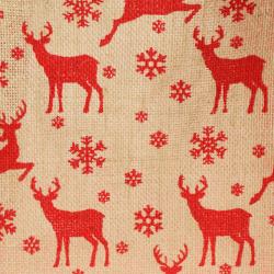 Jute Christmas gift bag, reindeer design, 20x20cm