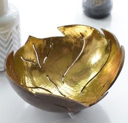 Coconut bowl gold colour lacquer inner, leaf design