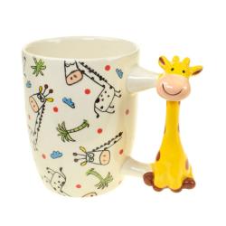 Novelty mug giraffe shaped handle ceramic hand painted