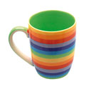 Mug rainbow horizontal stripes ceramic hand painted 10cm height