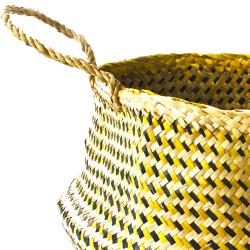 Woven seagrass basket, natural yellow black 35cm