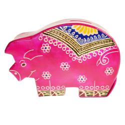 Leather money box pig pink
