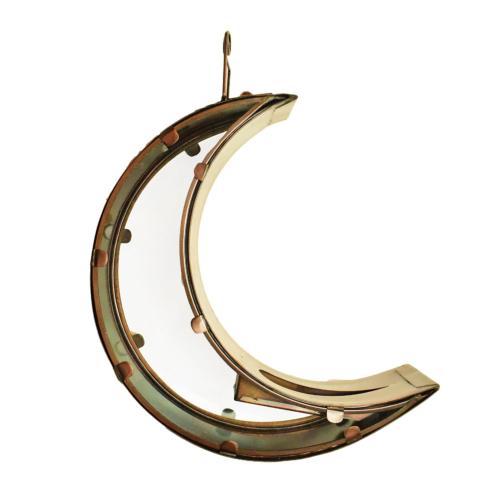 Hanging bird feeder metal and recycled glass crescent moon shape