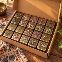 Brass embossed boxes, box of 20 assorted designs