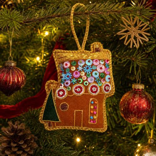 Hanging Decoration Embroidered Gingerbread House