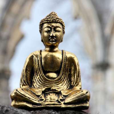 Buddha sandstone cast, silver colour 17cm