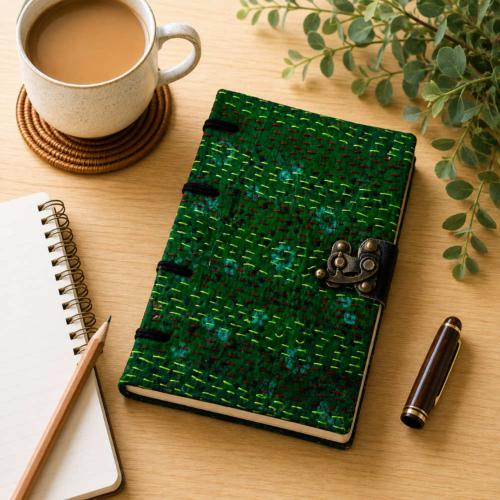 Notebook Metal Clasp Recycled Textile Dark Colours 12x18cm