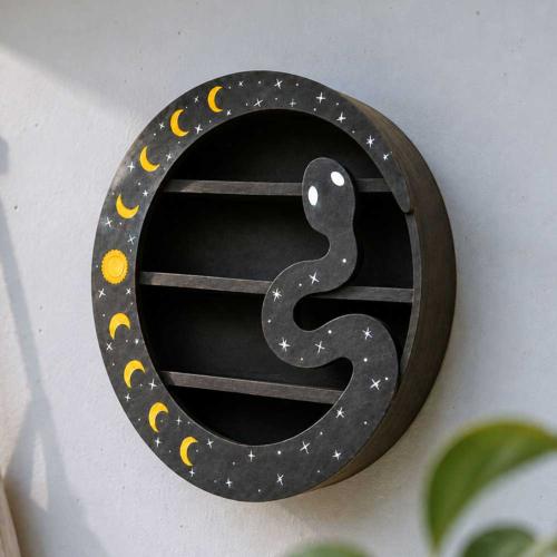 Snake & Moons Albesia Wood Wall Shelf