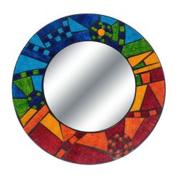 Round mosaic wall mirror rainbow colours handmade 50cm diameter
