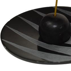 Incense holder palewa soapstone round plate with loose ball top, 10cm