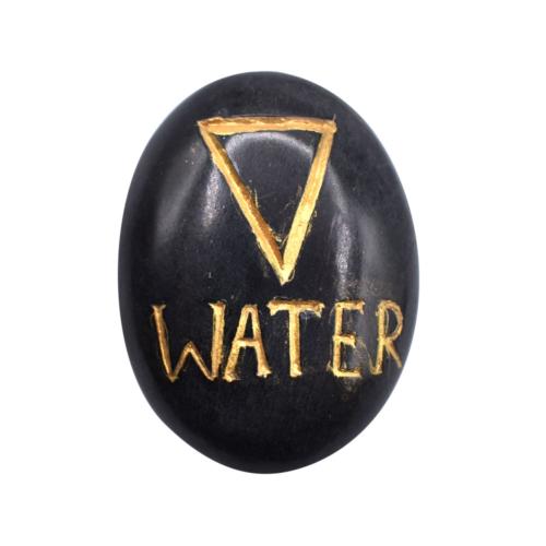 Pebble / paperweight black with gold coloured lettering, WATER 4 x 3cm