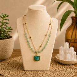 Necklace with Beads + Jade Colour Stone