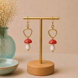 Earrings with Red and White Toadstool