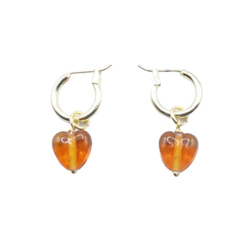 Earrings Glass Heart Orange