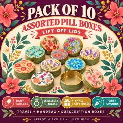Floral themed pill boxes, set of 10