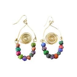 Earrings Multicoloured Beads with Gold Coloured Wire