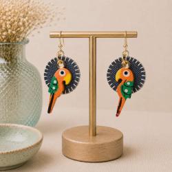 Earrings Parrot on Recycled Denim