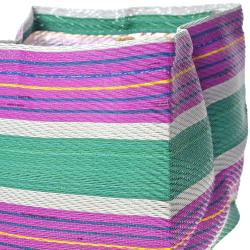 Planter plant holder recycled plastic cement bags, green pink stripes 15x15x15cm
