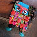 Shoulder purse, fabric, owl assorted colours 13 x 23cm **