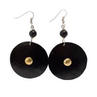 Earrings gourd circle with brass centre + bead, black