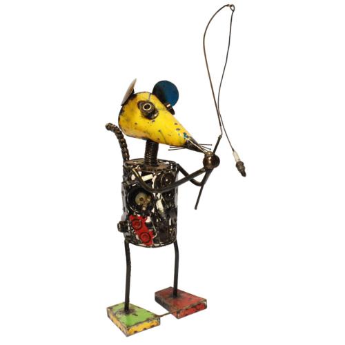 Recycled Metal Mouse Fishing Ornament, assorted colours 43 x 22 x 72cm