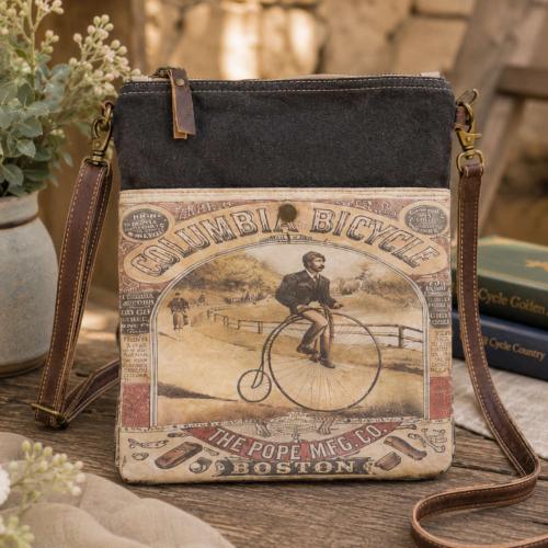 Crossbody Bag Recycled Tent Canvas, Penny Farthing 22 x 27cm